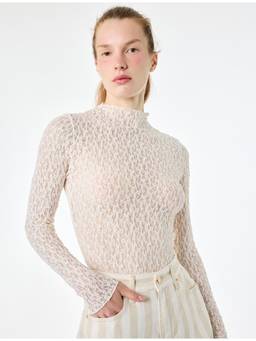 Koton - High Neck Beige Lace Top