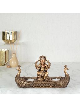 HomeTown - Dynast Polyresin Embellished Ganesha Hand Finished Figurine Cum Tealight Holder 14Cm