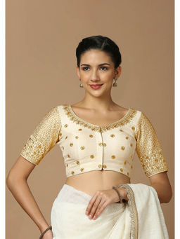 SALWAR STUDIO - Womens Off White Embroidered Stitched Blouse
