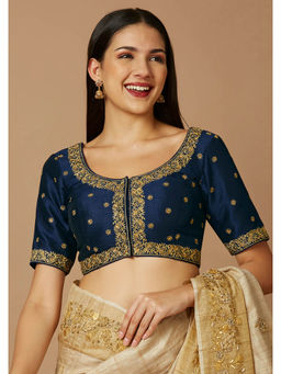 SALWAR STUDIO - Womens Navy Blue Embroidered Stitched Blouse