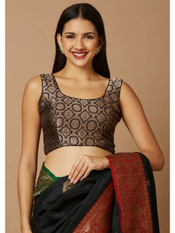 SALWAR STUDIO - Womens Black Brocade Stitched Blouse