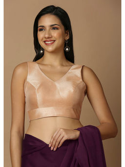 SALWAR STUDIO - Womens Rose Gold V-Neck Stitched Blouse