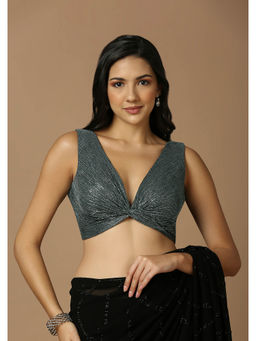 SALWAR STUDIO - Womens Charcoal Grey Shimmer Stitched Blouse