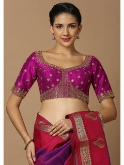 SALWAR STUDIO - Womens Magenta Zari Embroidered Stitched Blouse