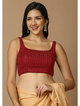 SALWAR STUDIO - Womens Maroon Embroidered Stitched Blouse