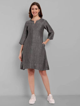 Mera Rang - Gray Linen A Line Dress