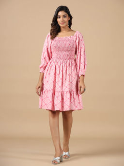 SAVI - Floral Printed Smocked Tiered Fit and Flare Dress