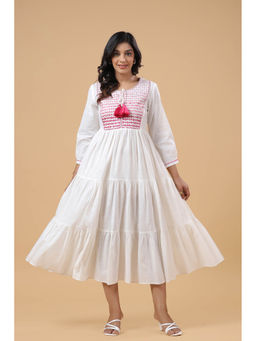 SAVI - Embroidered Tiered Pure Cotton A-Line Midi Dress