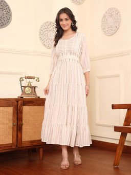SAVI - Off White Cotton Lurex Designer Tiered Dress
