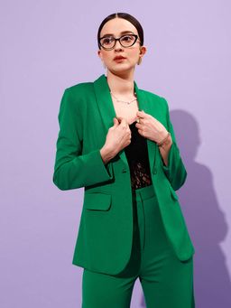 STREET 9 - Women Dark Green Single Breasted Blazer