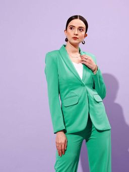 STREET 9 - Women Green Single Breasted Blazer