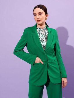 STREET 9 - Women Dark Green Fitted Blazer
