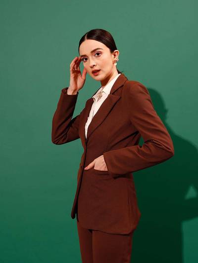 Women Brown Fitted Blazer