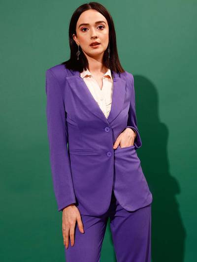 Women Purple Fitted Blazer