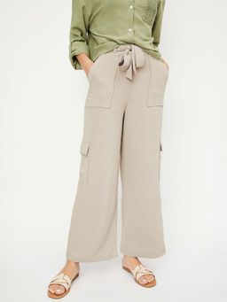 max - Women Beige Textured Cargo with Belt