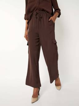max - Women Brown Textured Straight Leg Cargo