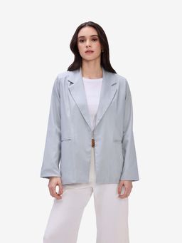 Strong And Brave - Aqua Blue Lapel Collar Blazer