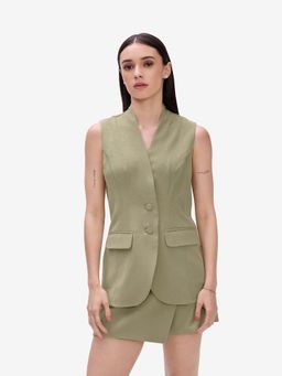 Strong And Brave - Olive Sleeveless Tailored Blazer