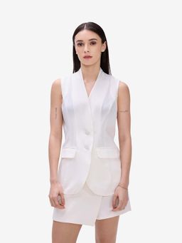 Strong And Brave - White Sleeveless Tailored Blazer