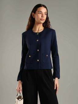 Tommy Hilfiger - Slim Fit Round Collared Viscose Single-Breasted Blazer
