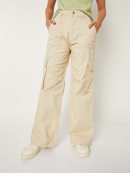 max - Women Beige Solid Cargo