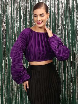 STREET 9 - Women Purple PLEATED SATIN Crop TOP