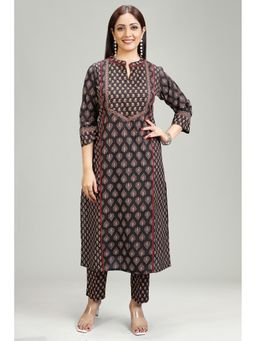 Cotton Culture - Black Floral Kurta and Pant (Set of 2)