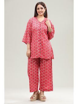 Cotton Culture - Red Floral Kurta and Palazzo (Set of 2)