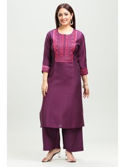 Cotton Culture - Wine Floral Kurta and Palazzo (Set of 2)