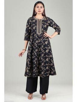 Cotton Culture - Black Floral Kurta and Pant (Set of 2)