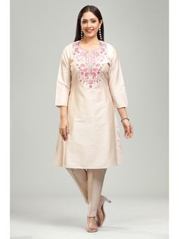 Cotton Culture - Beige Floral Kurta and Pant (Set of 2)