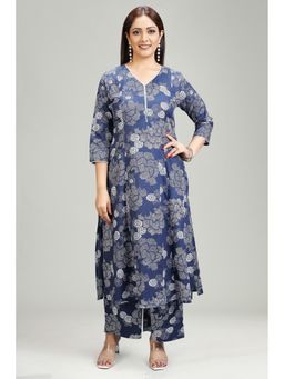 Cotton Culture - Navy Blue Floral Kurta and Palazzo (Set of 2)