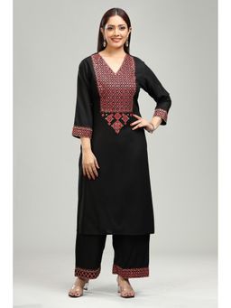 Cotton Culture - Black Embroidered Kurta and Palazzo (Set of 2)
