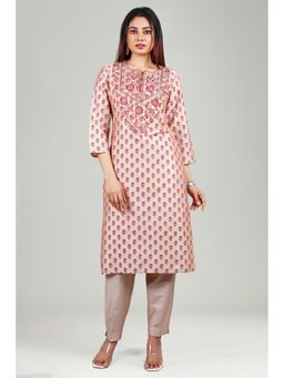 Cotton Culture - Off White Floral Kurta and Pant (Set of 2)