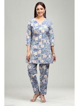 Cotton Culture - Blue Floral Kurta and Pant (Set of 2)