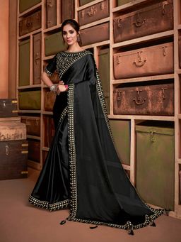 Odette - Black Silk Georgette Designer Saree with Unstitched Blouse