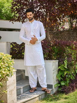 See Designs - Men White Chikankari Embroidered Straight Kurta