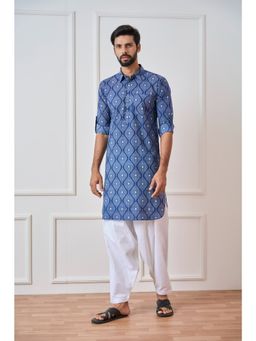 See Designs - Men Indigo Regular Pure Cotton Pathani Kurta
