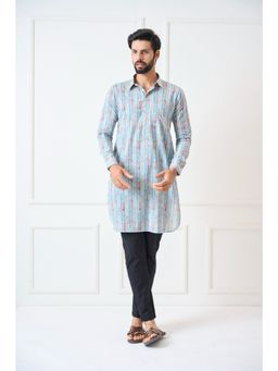 See Designs - Men Multicolor Regular Pure Cotton Pathani Kurta with Black Pyjama (Set of 2)