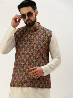 SHOWOFFFF - Mens Printed Mandarin Collar Multi Slim Fit Nehru Jacket