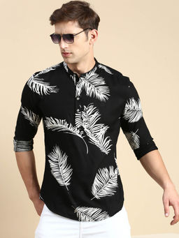 SHOWOFFFF - Mens Mandarin Collar Above Knee Black Straight Kurta