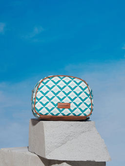 Pipa Bella by Nykaa Fashion - Quirky Teal Blue Geometric Sophie D Shaped Travel Pouch
