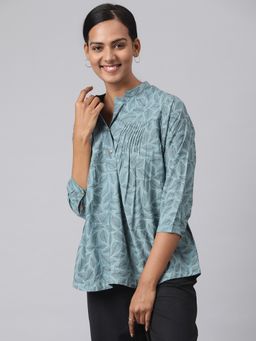 Fabindia - Blue Rayon Blend Printed Top