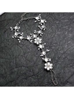 Karatcart - Oxidised Silver Kundan Hathphool