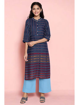 Aurelia - Blue Cotton Woven Design Straight Kurta and Palazzo Set (Set of 2)