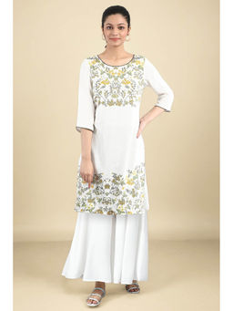 Aurelia - White Floral Printed Kurta and Palazzo Set (Set of 2)