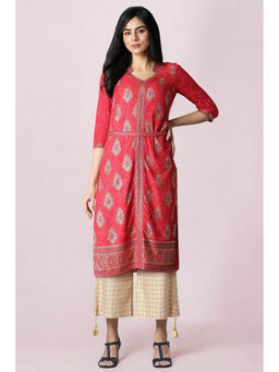 Aurelia - Peach Foil Printed Sequins Straight Kurta and Palazzo Set (Set of 2)