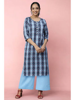 Aurelia - Blue Yarn Dyed Cotton Blend Straight Kurta and Palazzo Set (Set of 2)