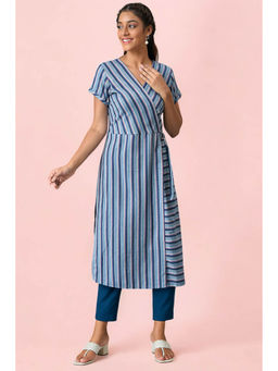 Aurelia - Blue Checked Cotton Angrakha Kurta and Trouser Set (Set of 2)