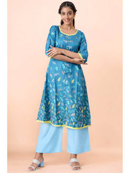Aurelia - Blue Floral Printed A-Line Kurta and Palazzo Set (Set of 2)